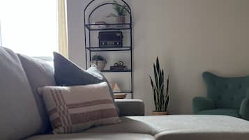 Smart TV, livros, aparelho de som