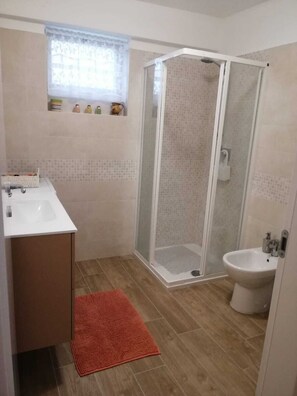 Dusche, Haartrockner, Bidet, Handtücher
