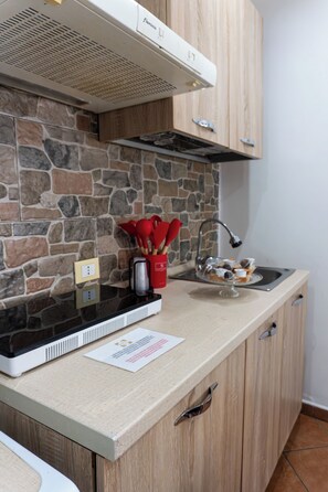 Fridge, microwave, coffee/tea maker, electric kettle