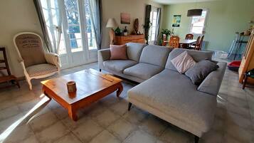 Televisie, een open haard en boeken