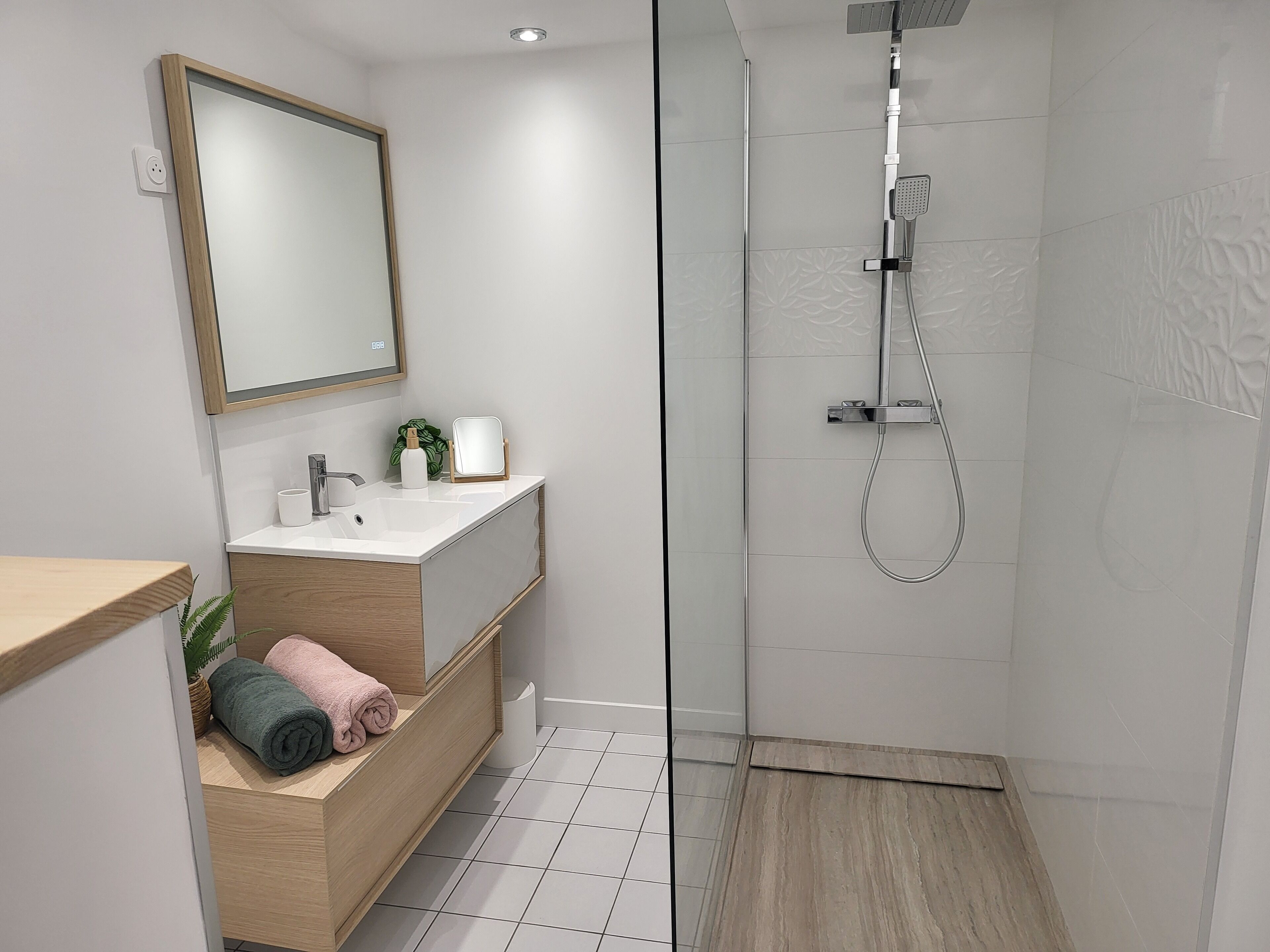 Douche, sèche-cheveux, serviettes fournies, papier toilette