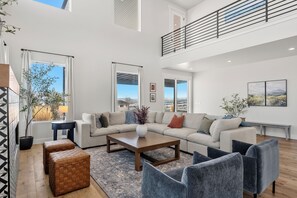 Smart TV, fireplace, video games, foosball