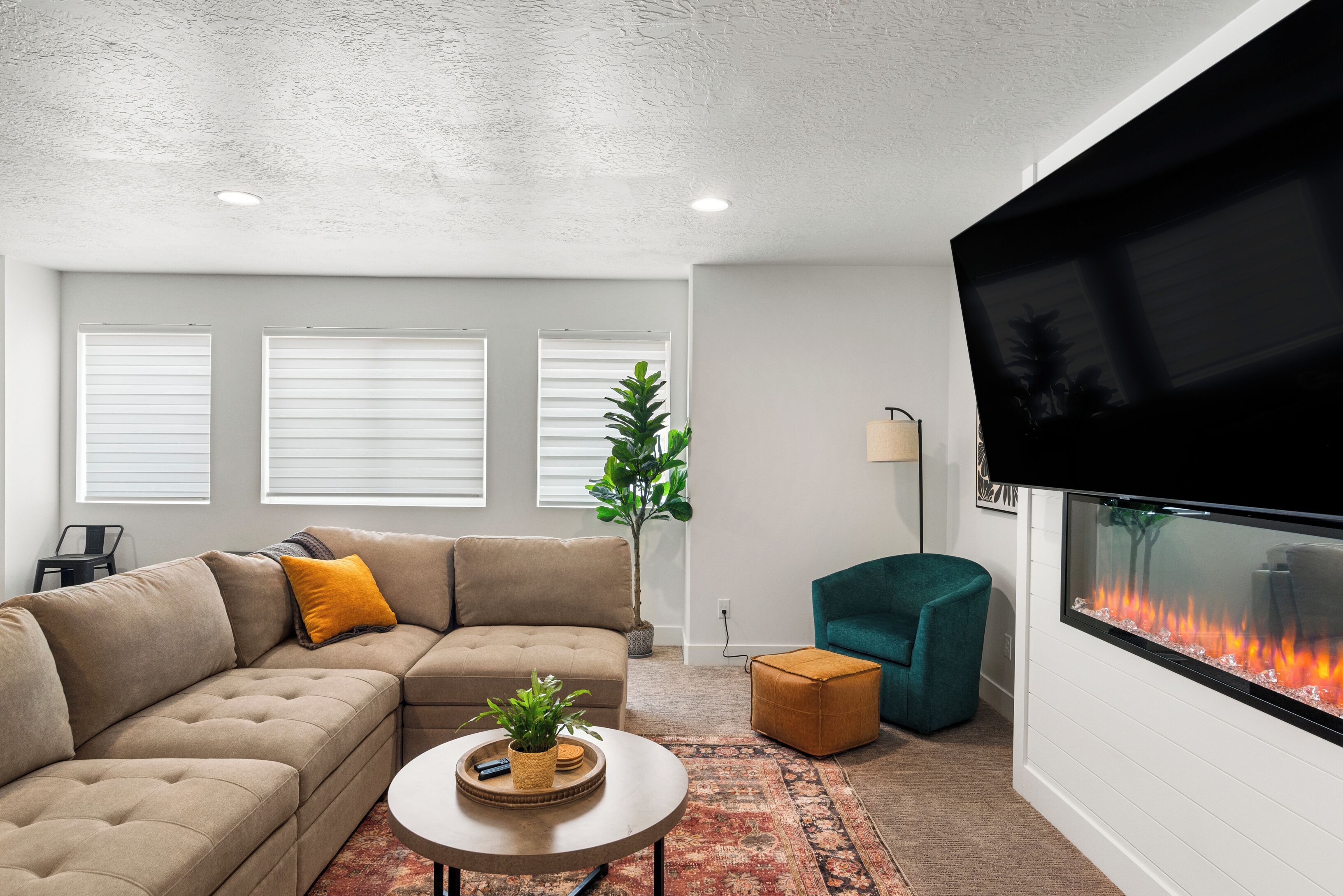 Smart TV, fireplace, video games, table football