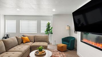 Smart TV, fireplace, video games, table football