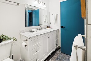 Hair dryer, towels, toilet paper