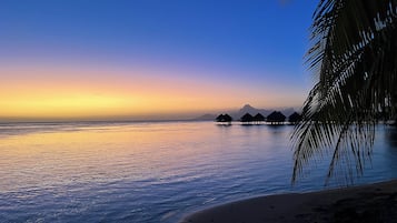 On the beach, sun loungers, beach towels