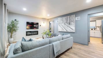 TV, fireplace