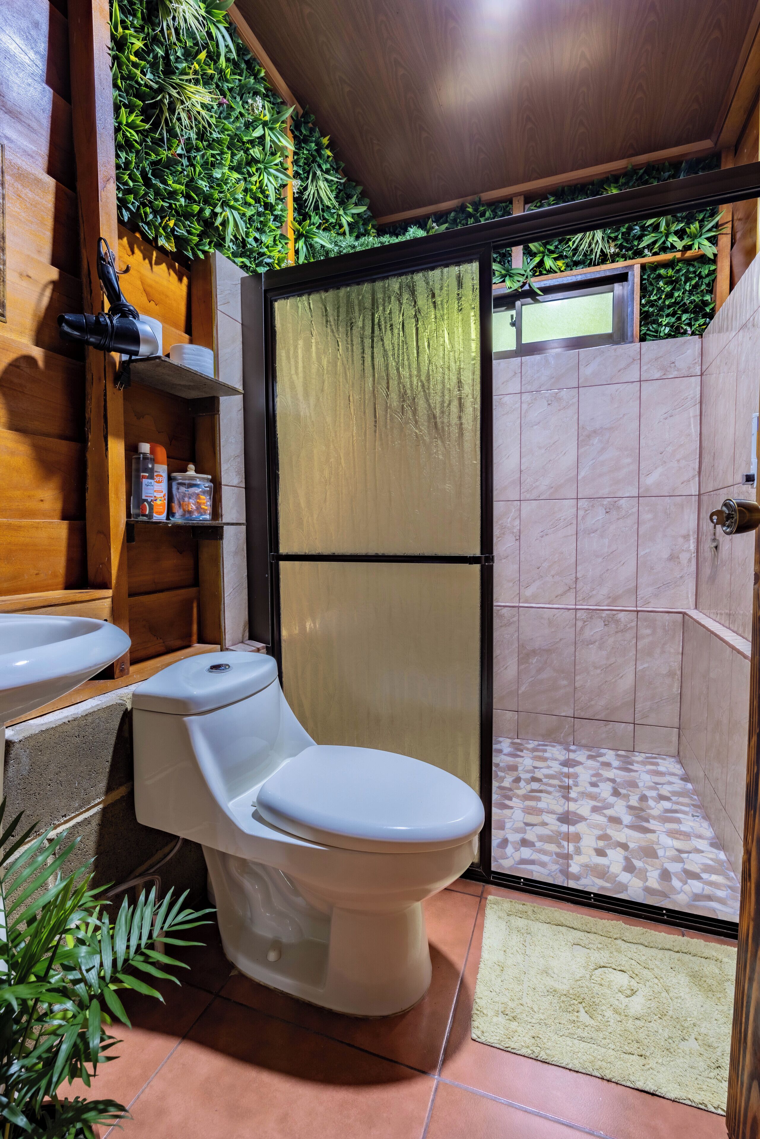 Sèche-cheveux, serviettes fournies, savon, shampoing