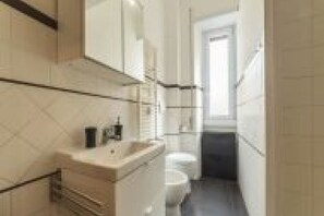 Shower, free toiletries, hair dryer, bidet