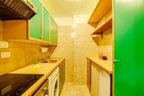 Fridge, oven, stovetop, cookware/dishes/utensils