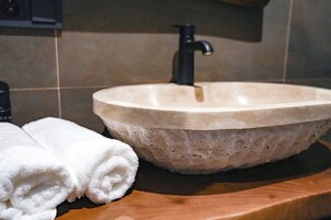 Double Room | Bathroom | Shower, hair dryer, towels, soap