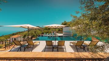 Außenpool, Sonnenschirme, Liegestühle