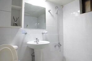 Regadera, secadora de cabello, bidet, toallas