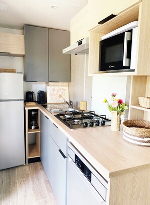 Superior Mobile Home, Garden View | Private kitchen | Highchair - Camping Val De Cesse  (Mirepeisset)