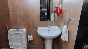 Towels, soap, shampoo, toilet paper