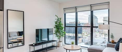 TV, fireplace