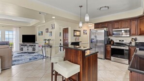 Oven, stovetop, coffee/tea maker, high chair