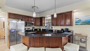 Oven, stovetop, coffee/tea maker, highchair