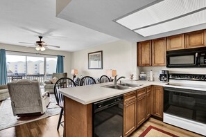 Fridge, microwave, oven, dishwasher