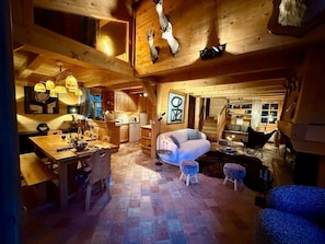 TV, fireplace, music library, stereo