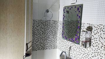 Double Room, Mountain View | Bathroom | Shower, slippers, towels, soap