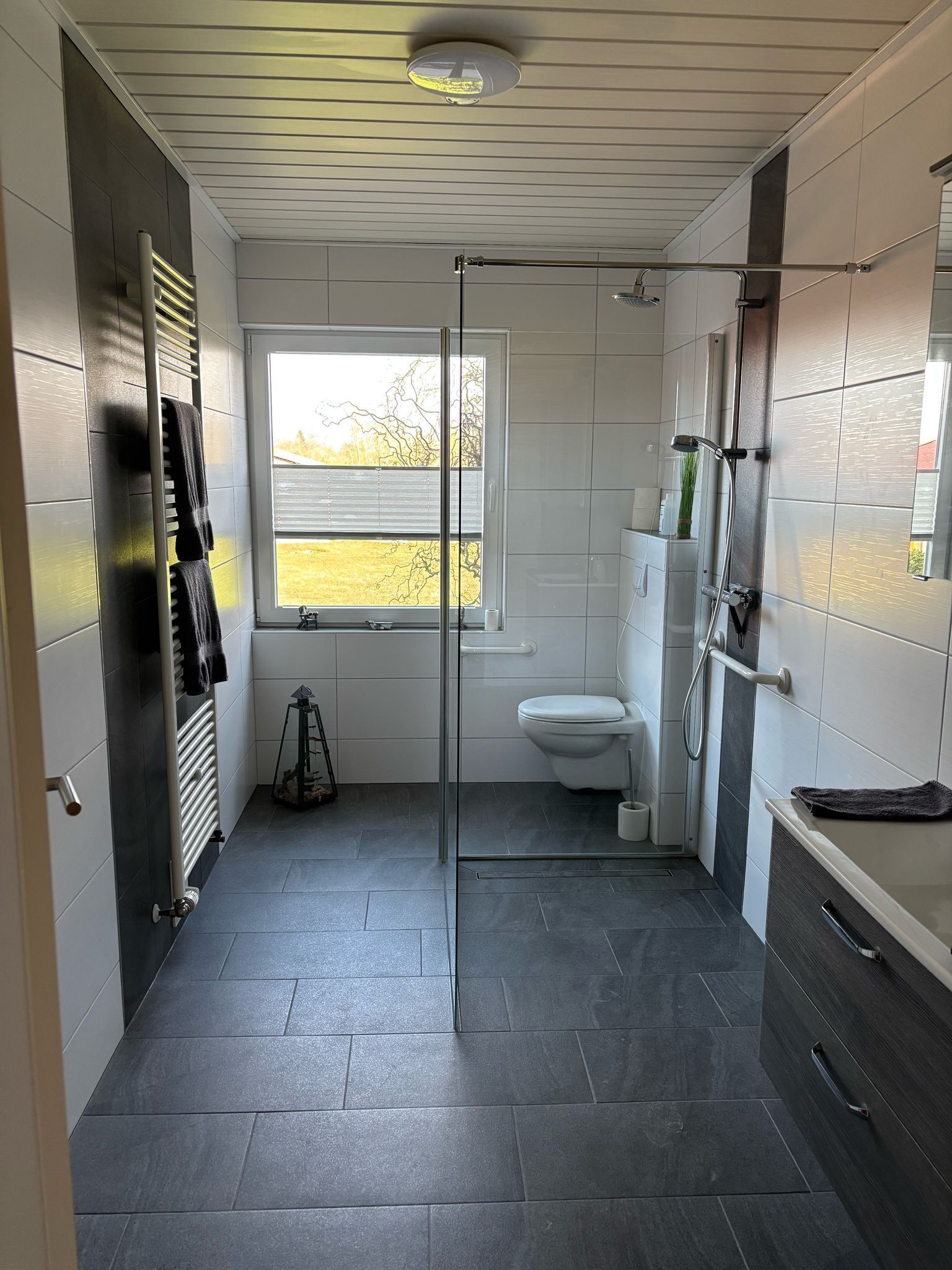 Dusche, Haartrockner, Handtücher, Toilettenpapier