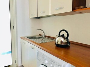 A compact kitchen with a sink, a kettle, and a dishwasher. - san rocco one bed apartments   1b1 4 (ISCA SULLO IONIO)