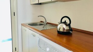 A compact kitchen with a sink, a kettle, and a dishwasher. - san rocco one bed apartments   1b1 4 (ISCA SULLO IONIO)