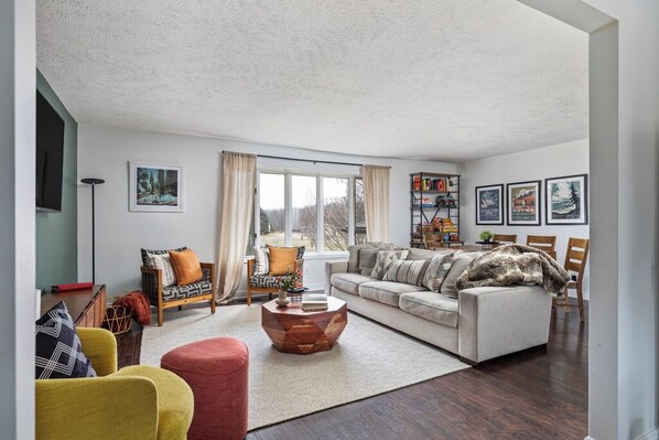 TV, foosball, table tennis, books