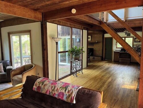 Outrange at Blue Heron Farm. Pet friendly cabin at waterfront farm!