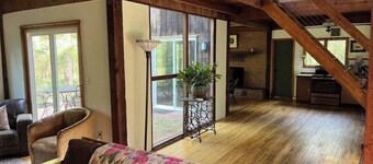 Outrange at Blue Heron Farm. Pet friendly cabin at waterfront farm!