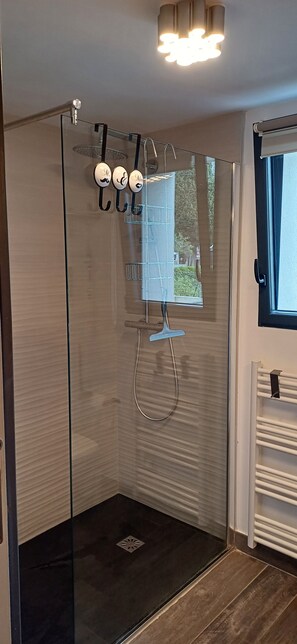 Dusche, Haartrockner, Seife, Toilettenpapier