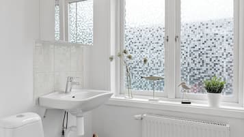 Departamento Deluxe, 2 habitaciones | Baño | Regadera, secadora de cabello, toallas, jabón