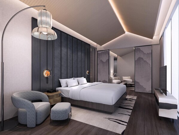Hypo-allergenic bedding, in-room safe, blackout curtains