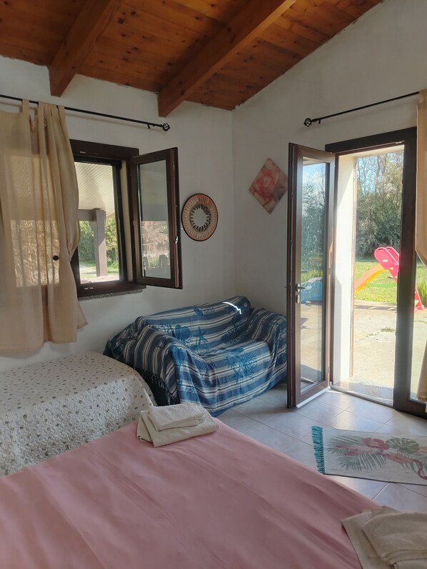 1 bedroom, blackout curtains, iron/ironing board