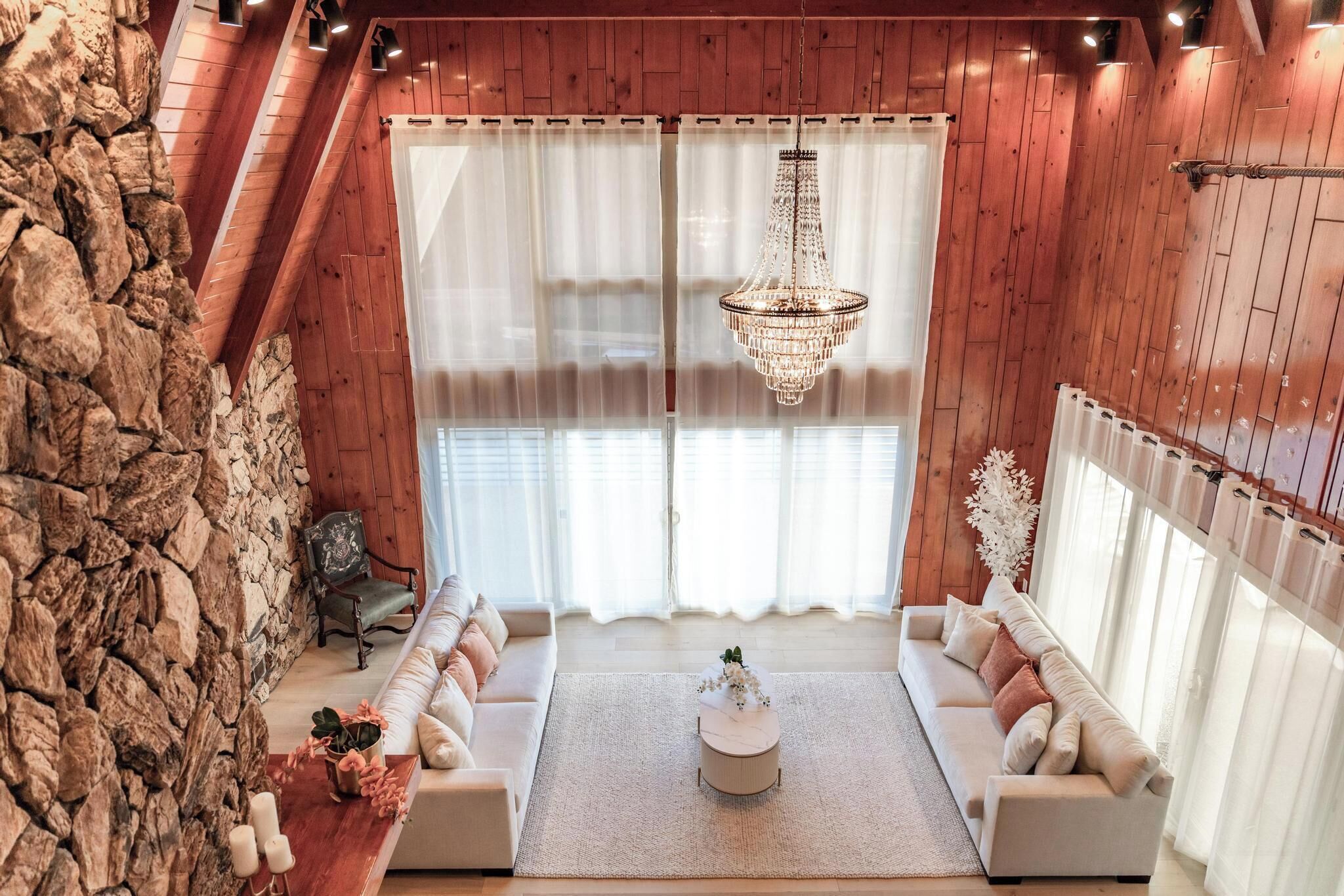 Smart TV, fireplace, foosball