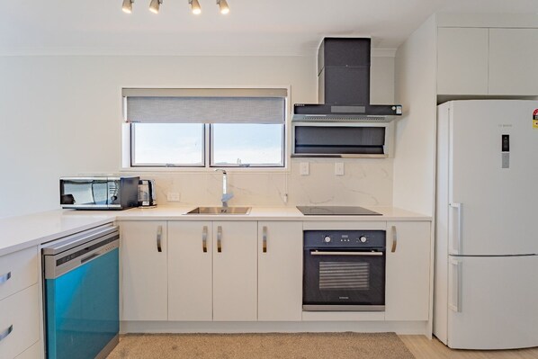 Fridge, microwave, oven, dishwasher