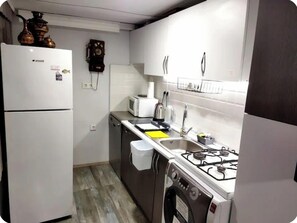 Fridge, microwave, oven, dishwasher