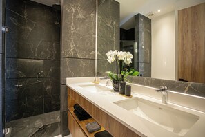 Dusche, Haartrockner, Handtücher