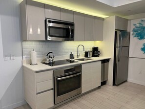 Fridge, microwave, oven, dishwasher