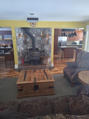 TV, fireplace, DVD player, books