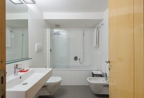 Shower, hair dryer, bidet, shampoo