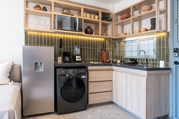 Apartamento clássico, 1 cama King e sofá-cama | Cozinha privada | Micro-ondas, talheres/pratos/utensílios de cozinha