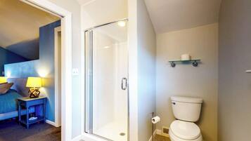 Shower, towels, soap, shampoo