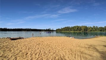 On the beach, sun loungers