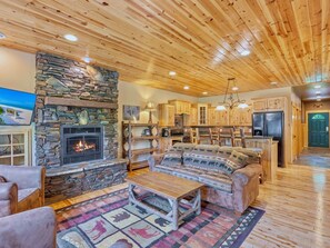 Smart TV, fireplace, video games, DVD player