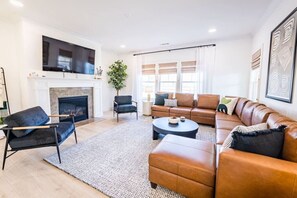 Smart TV, fireplace, video games, books