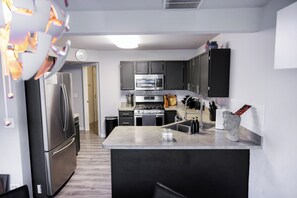 Fridge, microwave, oven, dishwasher