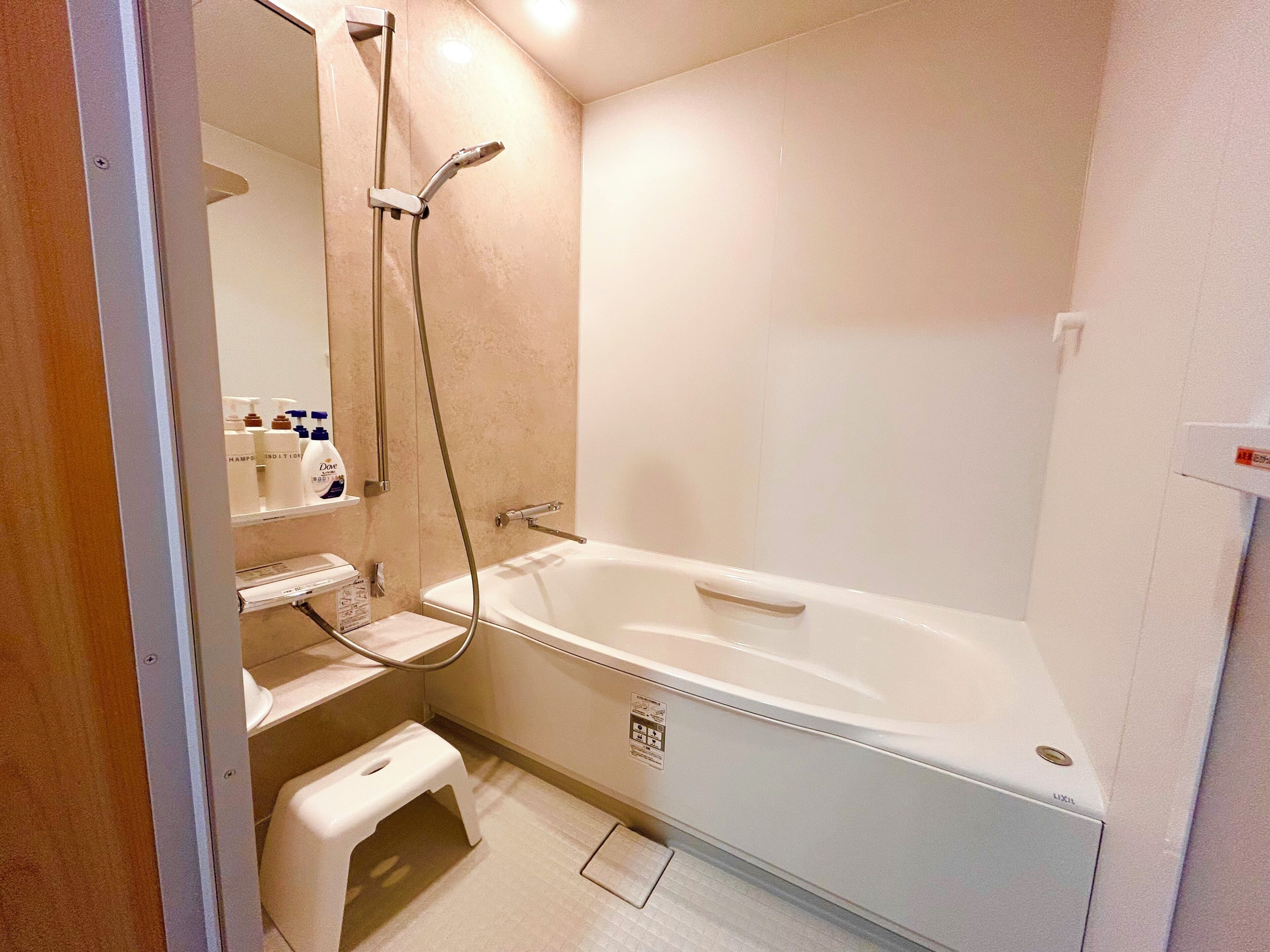 Hair dryer, bidet, towels, soap