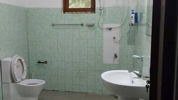 Ducha, bidet, toallas, jabón